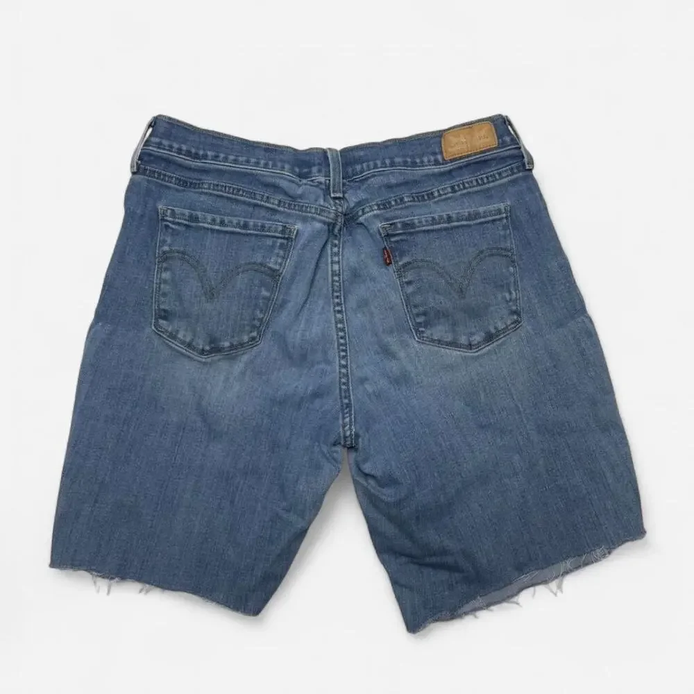 Levi’s 505 Straight Women’s Size 12 Blue Denim Long Jorts Cutoff Raw Hem Y2K